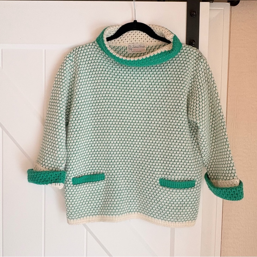 Vintage Sidney Gould Green Knit Sweater w Pockets